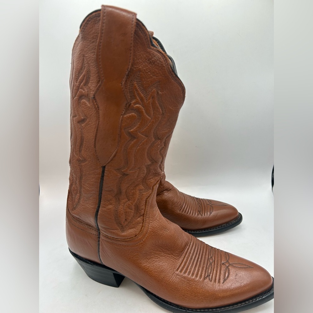 Lucchese 2000 Women’s Cowgirl Western Boots Brown Camel Leather Size 7 Scalloped - Picture 7 of 17